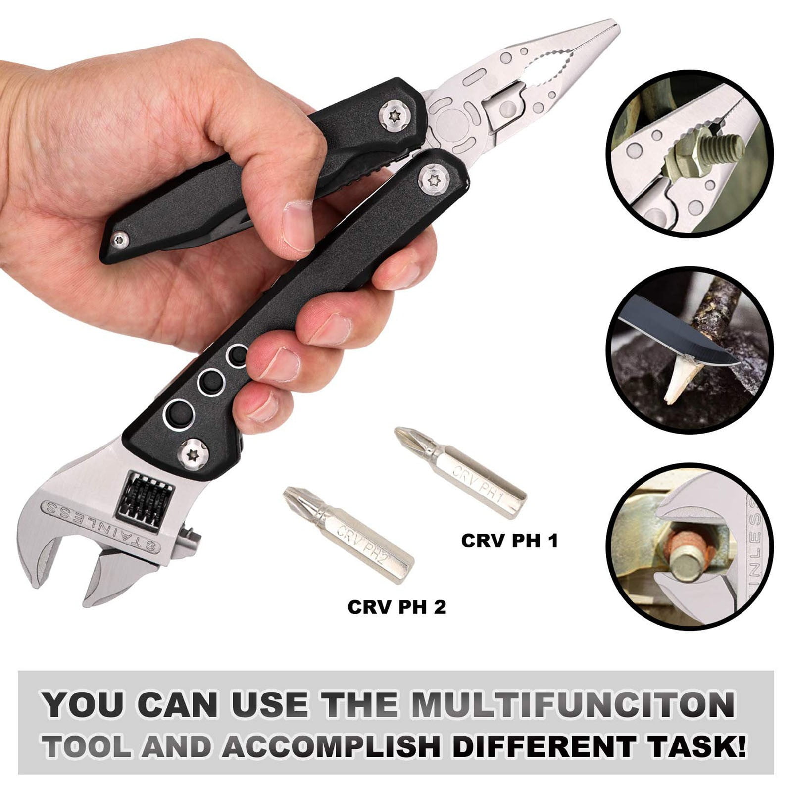 Hxlamzoo Multifunctional Outdoor Wrench Tool with Adjustable Wrench, Bottle Opener & Screwdriver for Cycling, Camping, Maintenance | Portable Multi-Purpose Tool