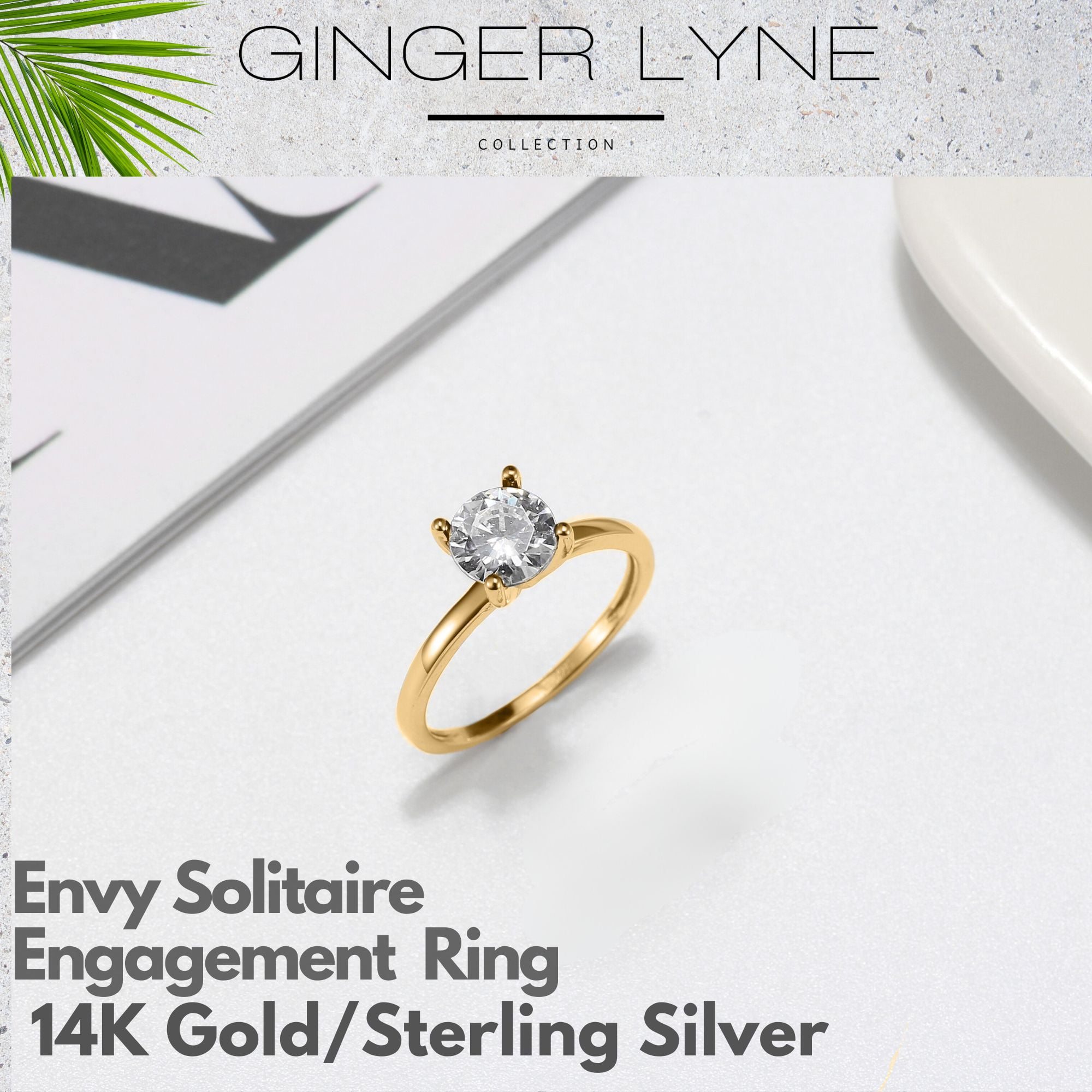 Envy Solitaire 1.25 Ct Engagement Ring for Women Promise Ring for Her Cubic Zirconia Sterling Silver Ginger Lyne