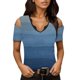 thumbnail image 1 of Gibobby Camisetas Mujer Baratas Manga Corta Blusa manga corta con hombros descubiertos y cuello en V estampado para mujer(Azul,CH), 1 of 5