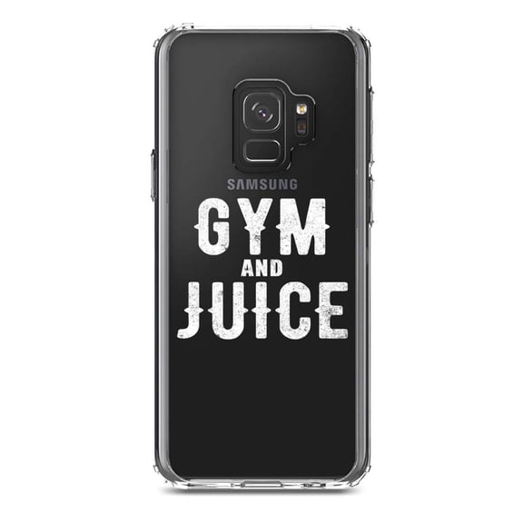 DistinctInk Clear Shockproof Hybrid Case for Samsung Galaxy S9 (5.8" Screen) - TPU Bumper Acrylic Back Tempered Glass Screen Protector - Gym And Juice