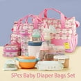 thumbnail image 4 of 5 Pcs Multifunctional Baby Nappy Diaper Changing Bag Set Maternity Mummy Handbag Portable Nappy Basket Storage Organizer Maternity Baby Bag for Boys Girls Pink, 4 of 13