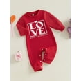 thumbnail image 4 of Elippeo Baby Valentine Sweatshirt Romper Casual Letter Print Long Sleeve Jumpsuit for Newborn Toddler Girl Boy Cute Clothes 3 6 12 18 Months, 4 of 9