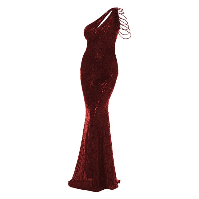 Gibobby Vestidos de fiesta elegantes Vestido de noche largo con lentejuelas de un hombro para mujer(Rojo,CH)