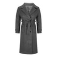 thumbnail image 3 of XPMWRP Women's Double Breasted Long Coat Business Long Sleeve Notched Lapel Solid Color Jackets Casual Winter Warm Coat with Belt Gray M, 3 of 5
