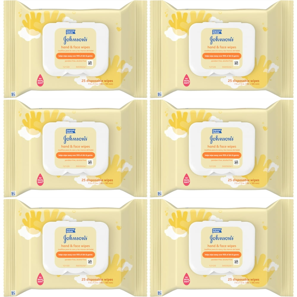 6 Pack Johnsons Baby Hand and Face Wipes, 25count Each