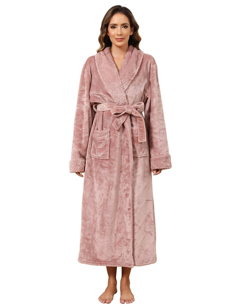Women's Super Soft Hooded Bath Robe - Plush Fleece Loungewear & Dressing  Gown Spa Bathrobe With Pockets