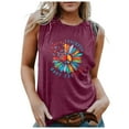 thumbnail image 3 of Womens T Shirts Trendy Sunflower Graphic Tees Navy Sleeveless Peace Sign Loose Tank Tops Red Fashion Casual Blouses L, 3 of 6