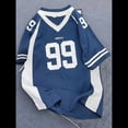 thumbnail image 2 of Camisetas de Talla Grande, Camisetas con Gráficos de Números y Bloques de Color, Camisetas Extragrandes de Corta con Cuello en V. Azul XL, 2 of 3