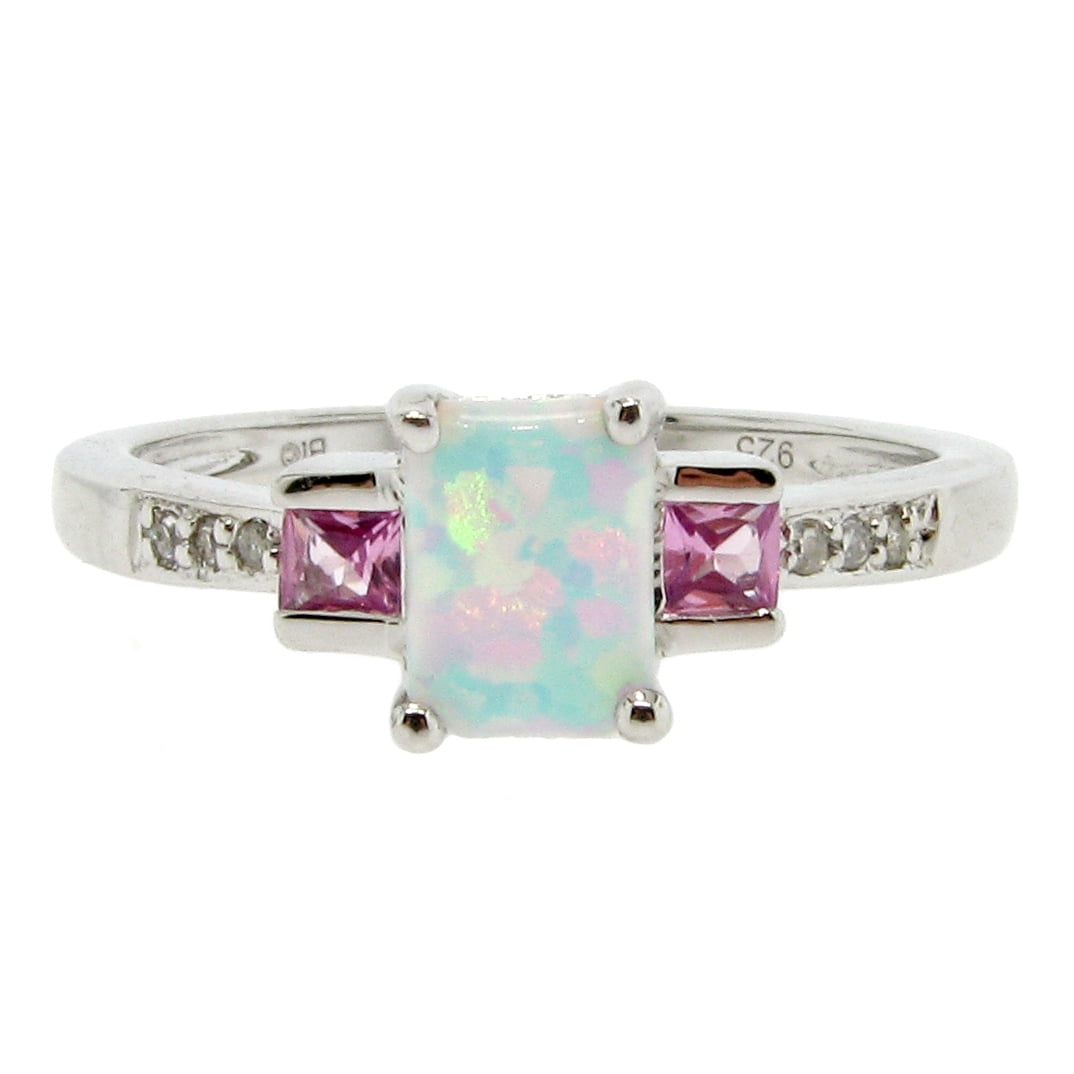 .40 cttw 7x5MM White Opal Pink Sapphire Diamond Sterling Silver Ring Sz 7 by Metro Jewelry