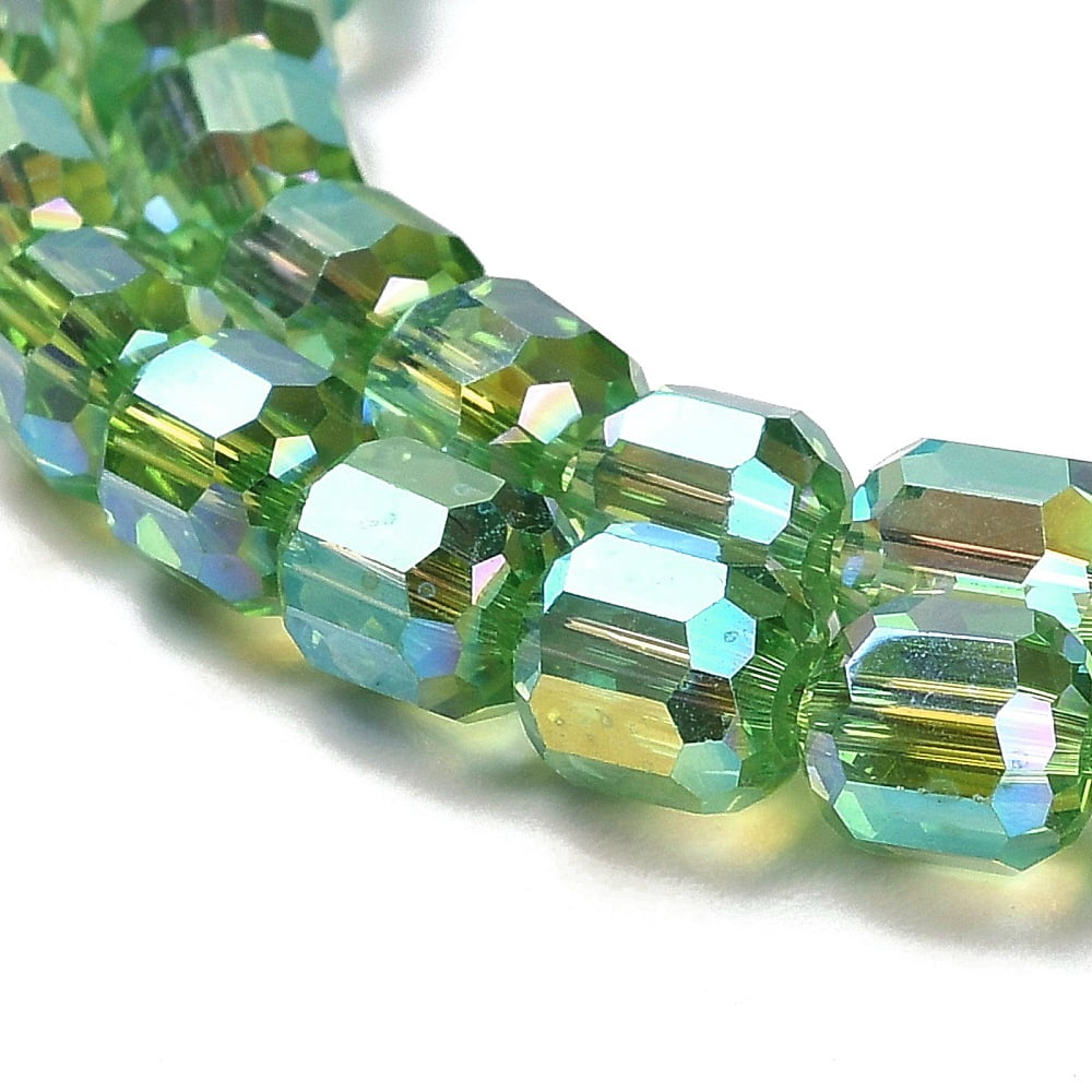 10strands Electroplate Glass Beads Strands Faceted Column Lime Green 6x6.5mm Hole: 1mm about 72pcs/strand 20.87''(53cm)