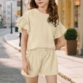 thumbnail image 2 of XZNPDUCQ Summer 2Pcs Outfits Set for Girls, Short Sleeve T-Shirt with Cute Flower + Shorts Summer 2Pcs Gift Outfits Set (Gift Idea) Short T-shirt Sets 12-13 Years Beige, 2 of 6