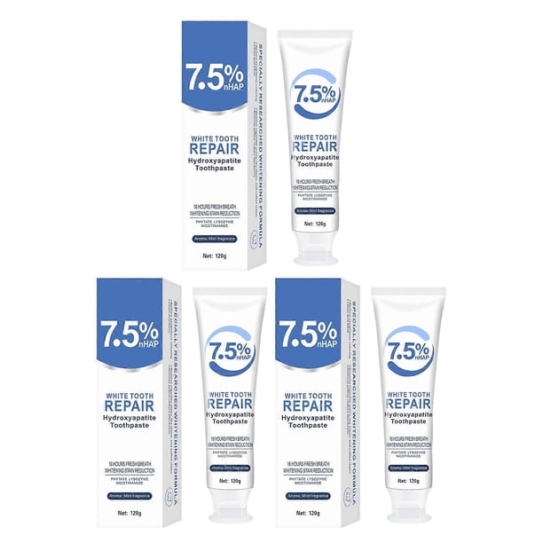 White Tooth Repair 7.5% Hydroxyapatite, Gentle Mints Refreshing Breath Tooth Whitening Paste, for Home Travel