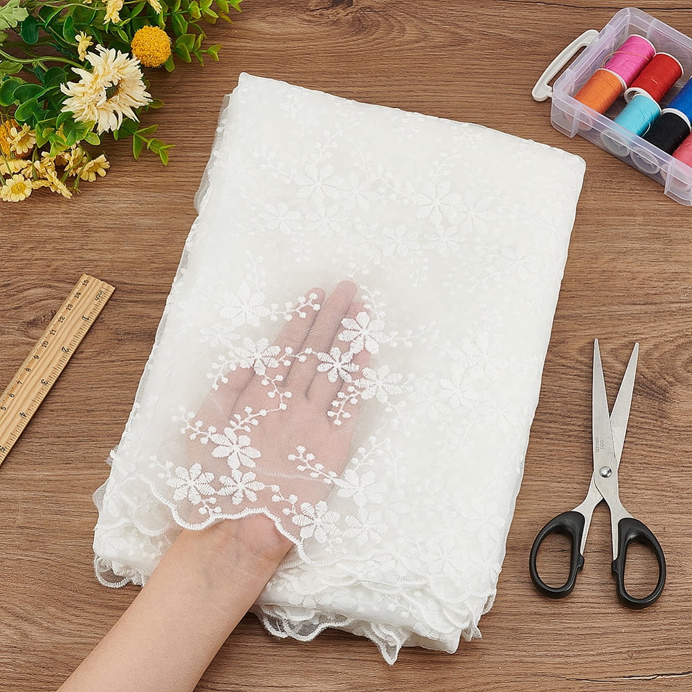 Flower Pattern Polyester Embroidery Lace Fabric Clothing Accessories WhiteSmoke 130~150x0.08cm about 3 yards/sheet