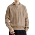 thumbnail image 2 of Men's Knit Sweater Thickened Flip Collar Long Sleeve for Winter Warmth and Casual Christmas Wear,Khaki,2XL, 2 of 5