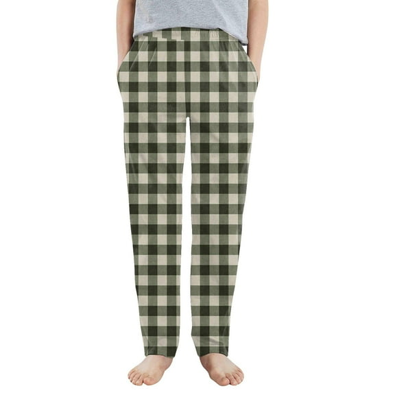 Grblisyd Red Plaid Pants Boys and Girls Plaid Comfy Pj Pants Baggy Christmas Matching Pajama Pants Fuzzy Sleep Sweatpants With 2 Pockets Army Green 100