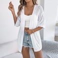 thumbnail image 5 of Lmueinov Womens Summer Cardigan Sweaters Boho Short Sleeve Knitted Open Front Lightweight Beach Cover Up Mid Length Elbow Sleeve Loose Fit Vacation Top, 5 of 7