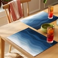 thumbnail image 4 of Navy Blue Ombre Placemats Set of 6 Modern Moire Wave Gradient Place Mats Indoor Wipeable Table Mats Washable Cloth Dining Table Placemats for Kitchen Holiday Party Home Decor 13x19 Inch, 4 of 9