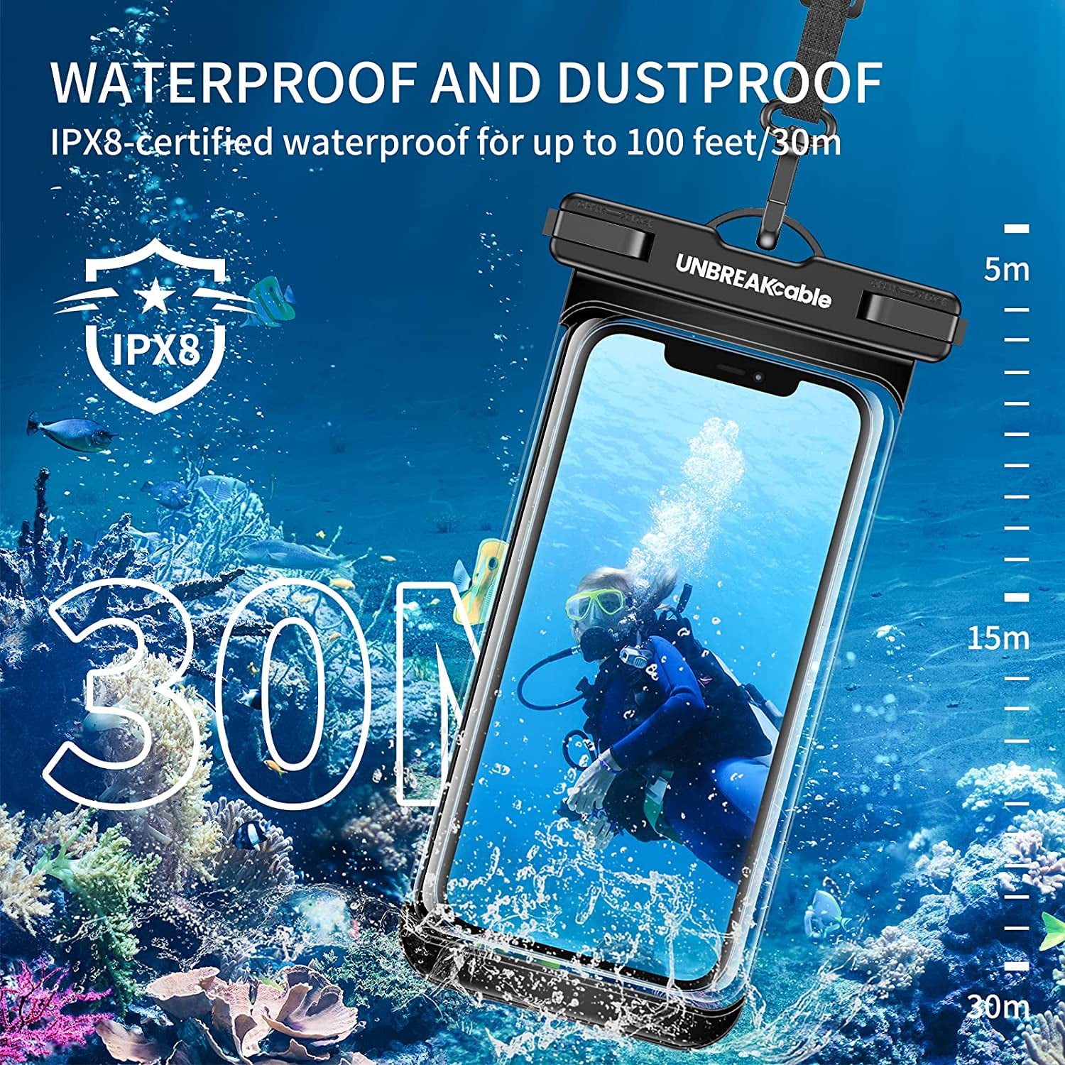 Waterproof Phone Pouch-2 Pack IPX8 Case for iPhone 16 15 14 13 12 11 Pro Max & Samsung S25 S24 S23-Dry Bag Travel Essentials Beach, Pool, Kayak Cruise-7" Black