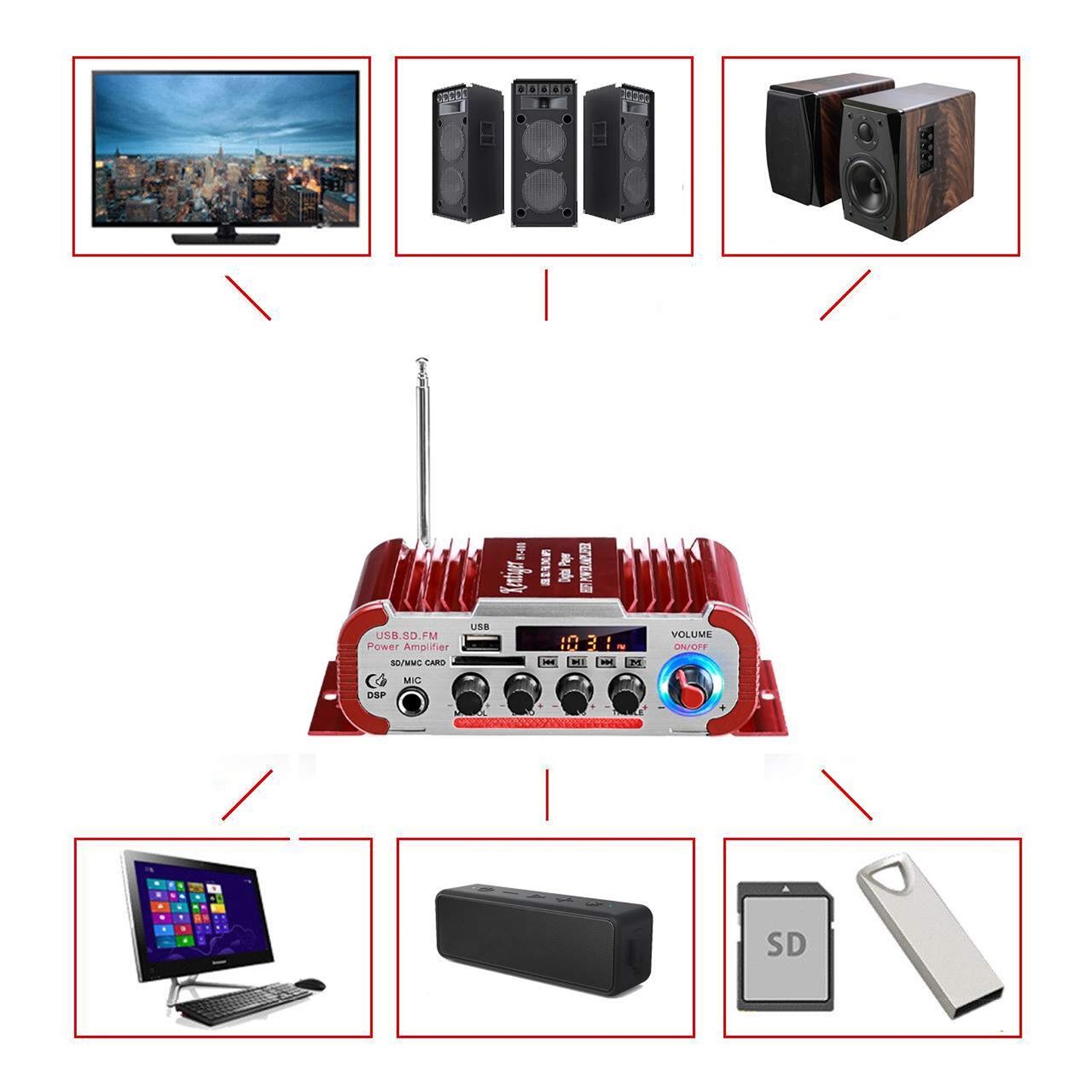 HY60 600W 2CHHifi Audio Home Digital Amplifiers Car Audio Bass Power Amplifier Mic FM USB SD Radio Subwoofer Speakers ,Powerful Sound Quality