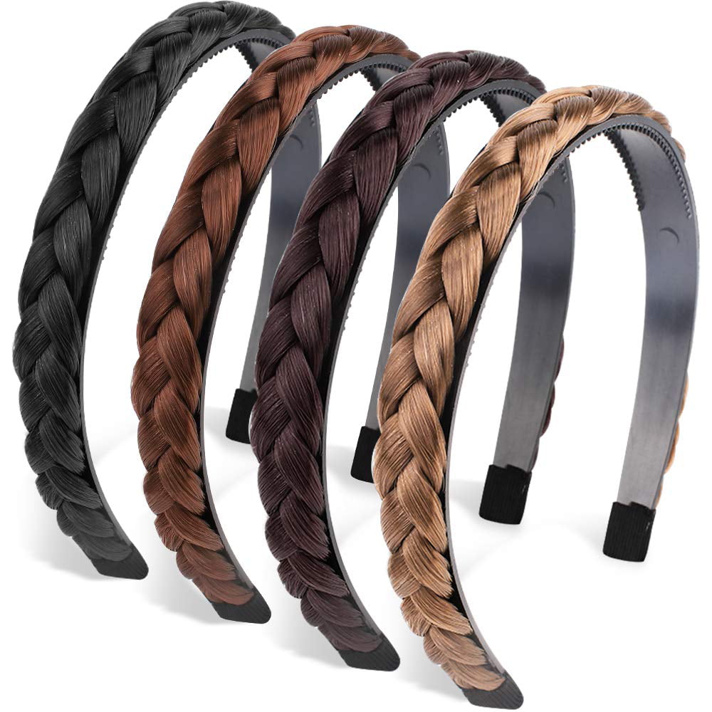 Cream headband faux leather braid braided woven stretch elastic headband 