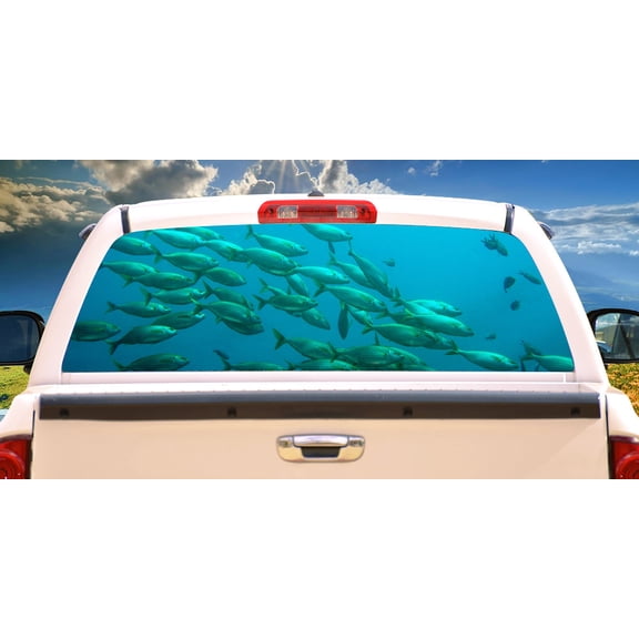 FISHING SCHOOL Rear Window Graphic truck view thru vinyl decal back
