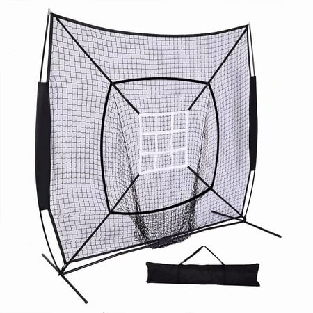 Akoyovwerve 7'x7' Baseball & Softball Practice Net for Hitting, Pitching, Backstop Screen Equipment Training Aids Black / White, Includes Carry
