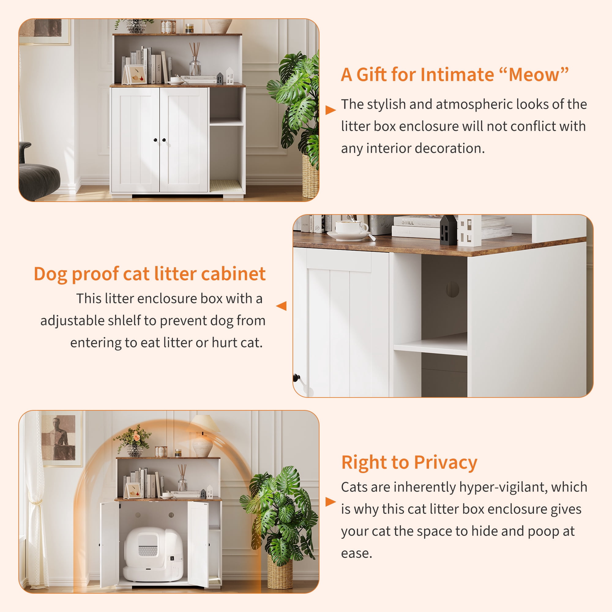 Ataucjin Large Cat Litter Box Enclosure with Scratch Pad, Large Automatic Litter Box Furniture for Placing Self-Cleaning Litter Box,Litter Cabinet with Outlet,Space for Cat Stuffs