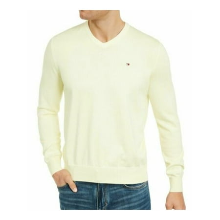 TOMMY HILFIGER Mens Yellow Heather Long Sleeve V Neck Classic Fit Cotton Pullover Sweater S