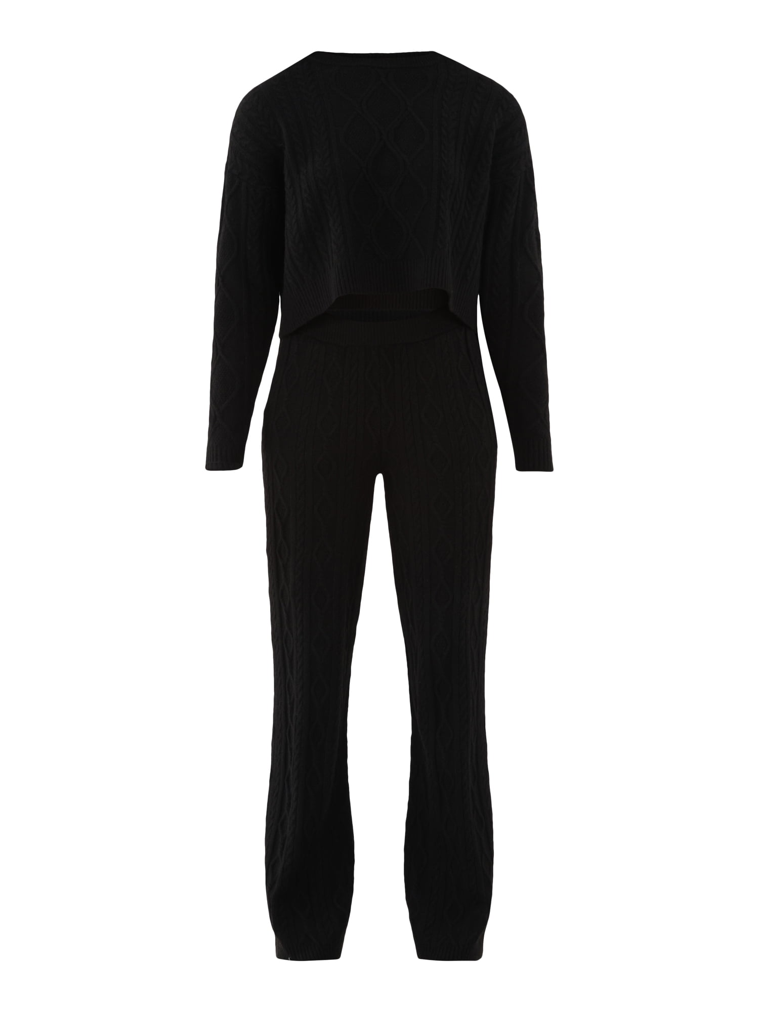 No Boundaries Mixed Stitch Crew Neck Sweater and Pant Set, 2-Piece, Woman's