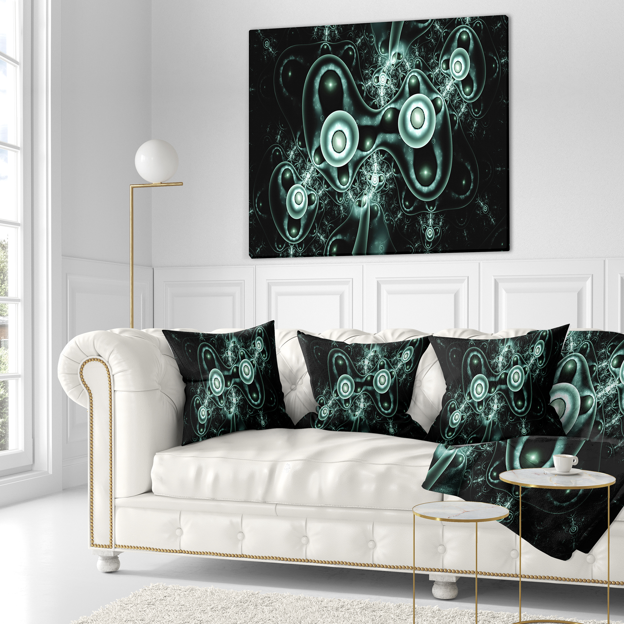 Designart Blue on Black 3D Surreal Design - Abstract Throw Pillow - 16x16