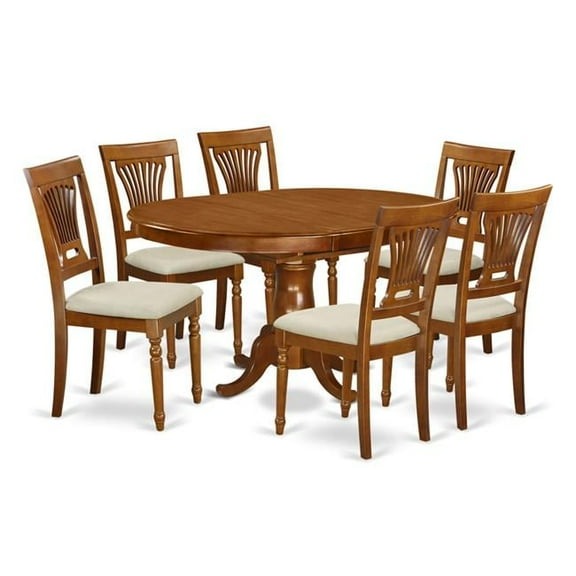 East West Furniture POPL7-SBR-C Portland Table with Leaf & Four Hardwood Seat Chairs, Saddle Brown - 18 in. - 5 Piece