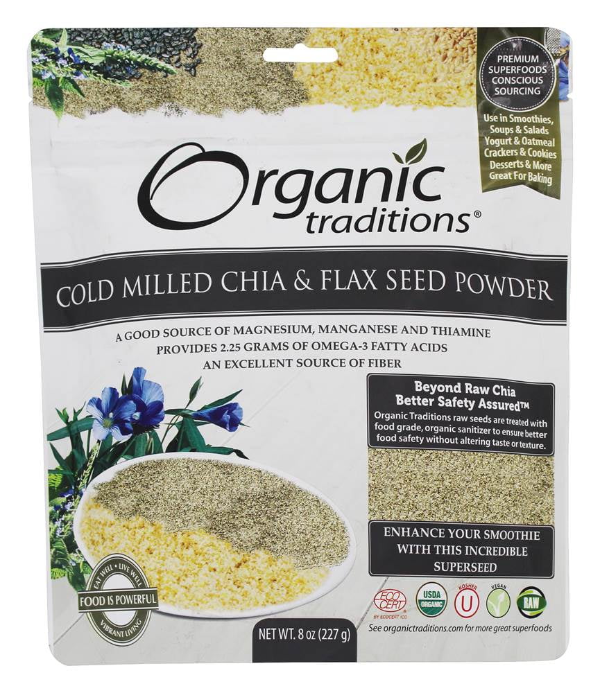 Organic Traditions Cold Milled Chia & Flax Seed Powder 8 oz