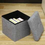 Square 12'' Footstool Sofa Ottoman Bench Footrest Box Faux Seat Storage Ottoman Gray for Home Livingroom Bedroom