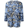 thumbnail image 4 of Jjayotai 3/4 Length Sleeve Shirts for Women 2025, Casual Summer Blouses, V Neck Fashion Floral Printed Cute Tops, Loose Pullover, Boho Womens Clothing Navy^1 L, 4 of 5
