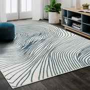 Abani Vista Collection Modern 4' x 6' Blue and White Modern Wave Area Rug