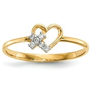 Real 14kt Yellow Gold Heart With CZ Cross Ring Size: 7; for Adults and Teens; for Women and Men