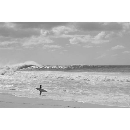 Surfer standing on the beach, North Shore, Oahu, Hawaii, USA Print Wall