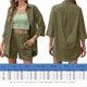 thumbnail image 3 of Blusa Traje de pantalón de 2 piezas de lino y algodón con botones para mujer, tops de verano, pantalones, atuendo diario Kuymtek Verde T XXL para Mujer, 3 of 8