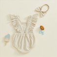 thumbnail image 6 of mgoYE Baby Girl Summer Clothes Newborn Outfit Football Season Ruffle Romper Infant Baby Dress Bow Headband Solid Cute Outfits Girls(Beige,12-18 Months), 6 of 8