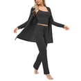 thumbnail image 2 of Warop Women's Solid Color Pajama Set, Casual Loose Fit 3-Piece Cotton Sleepwear for Home and Lounging, 2 of 5