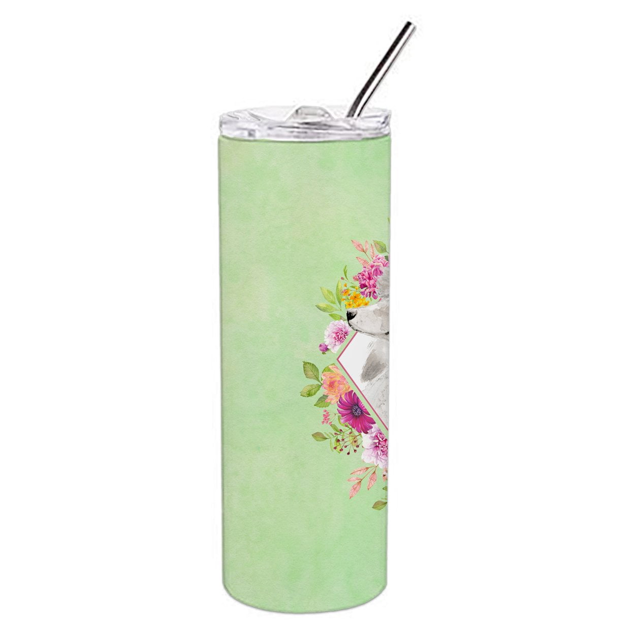 Carolines Treasures CK4360TBL20 White Standard Poodle Green Flowers Stainless Steel 20 oz Skinny Tumbler 20 oz