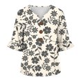 thumbnail image 4 of Favoffer Women's Linen Button Down Shirts Floral Graphic Short Sleeve V Neck Loose Fit Casual Summer Blouses for Office Work Weekend Outdoor, 4 of 6