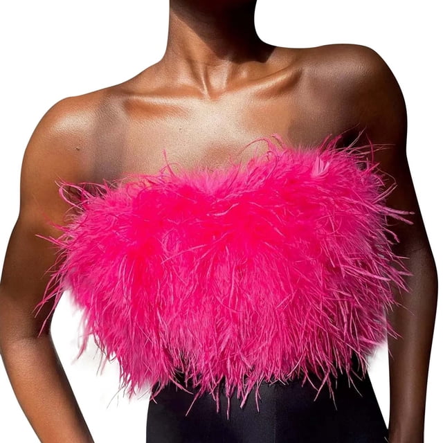 Top with Feathers Crop Top Pack Stylish Color Furry Tube Top And Versatile Top