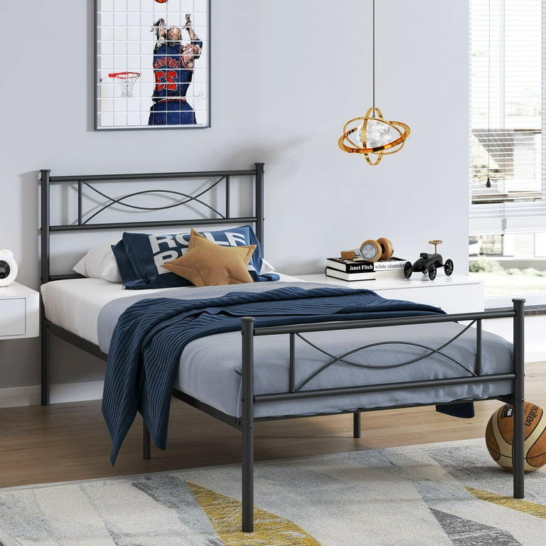Yoneston Kids Twin Size Metal Platform Bed with Bowknot Yoneston Kids Twin Size Metal Platform Bed with Bowknot