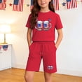 thumbnail image 3 of Stamzod 4Th Of July Clothes for Girls Boys Short Sleeve T-Shirt and Shorts Unisex Two Piece Summer Outfits Red 11 Years, 3 of 10