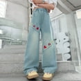thumbnail image 6 of Fozruso Girls Loose Sweatpants Girls Pants For Daily Wear Heart Embroidered Wide Leg Straight Denim Trousers For Ages 8 14 Comfortable Elastic Waist For Spring And Summer Sizes 11-12 Years, 6 of 6