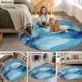 thumbnail image 6 of 3.3ft Washable Round Rug, Marble Texture Non-Slip Circle Area Rug for Entryway Bedroom, Blue Sliver Abstract Wave Modern Indoor Accent Floor Mat for Home Decor, 6 of 9