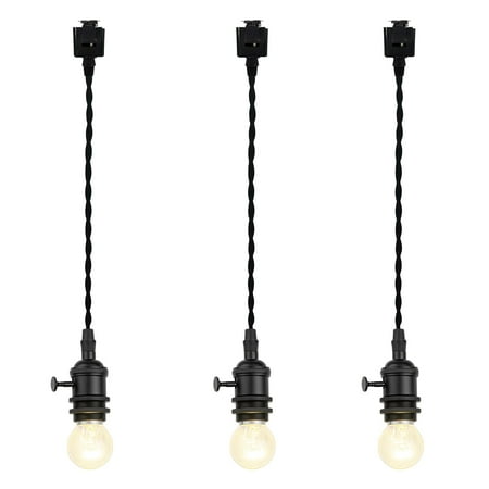 

KAYYELAMP Set Three 3.2Feet Corded Track Lighting E26 Black Mini Base with Switch J-Type Track Pendant Light Retro Design for Kitchen Loft Dining Room Store(No Bulb Track)