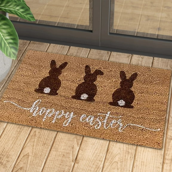Weloille Easter Doormat Easter Eggs Rabbit Entryway Front Porch Rugs Anti-skid Bottom Floor Indoor Outdoor Carpet for Home Patio Home Decor (40*60cm)