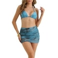 thumbnail image 1 of Conjuntos de bikini halter teñido para mujer, 3 piezas, traje de baño con lazo en la espalda, parte inferior triangular, falda de cobertura, traje de baño X-Small azul, 1 of 5